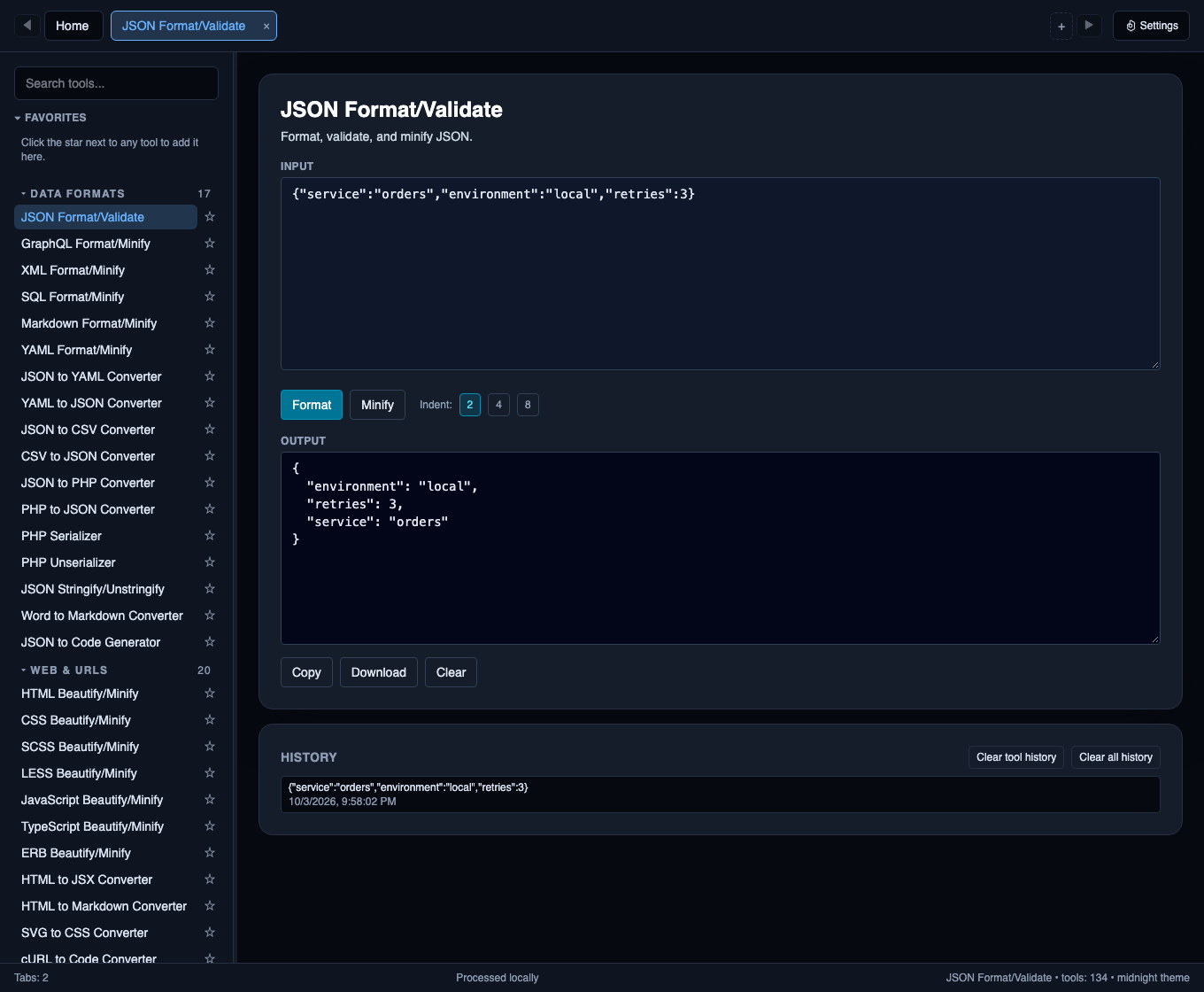 Format a synthetic JSON object